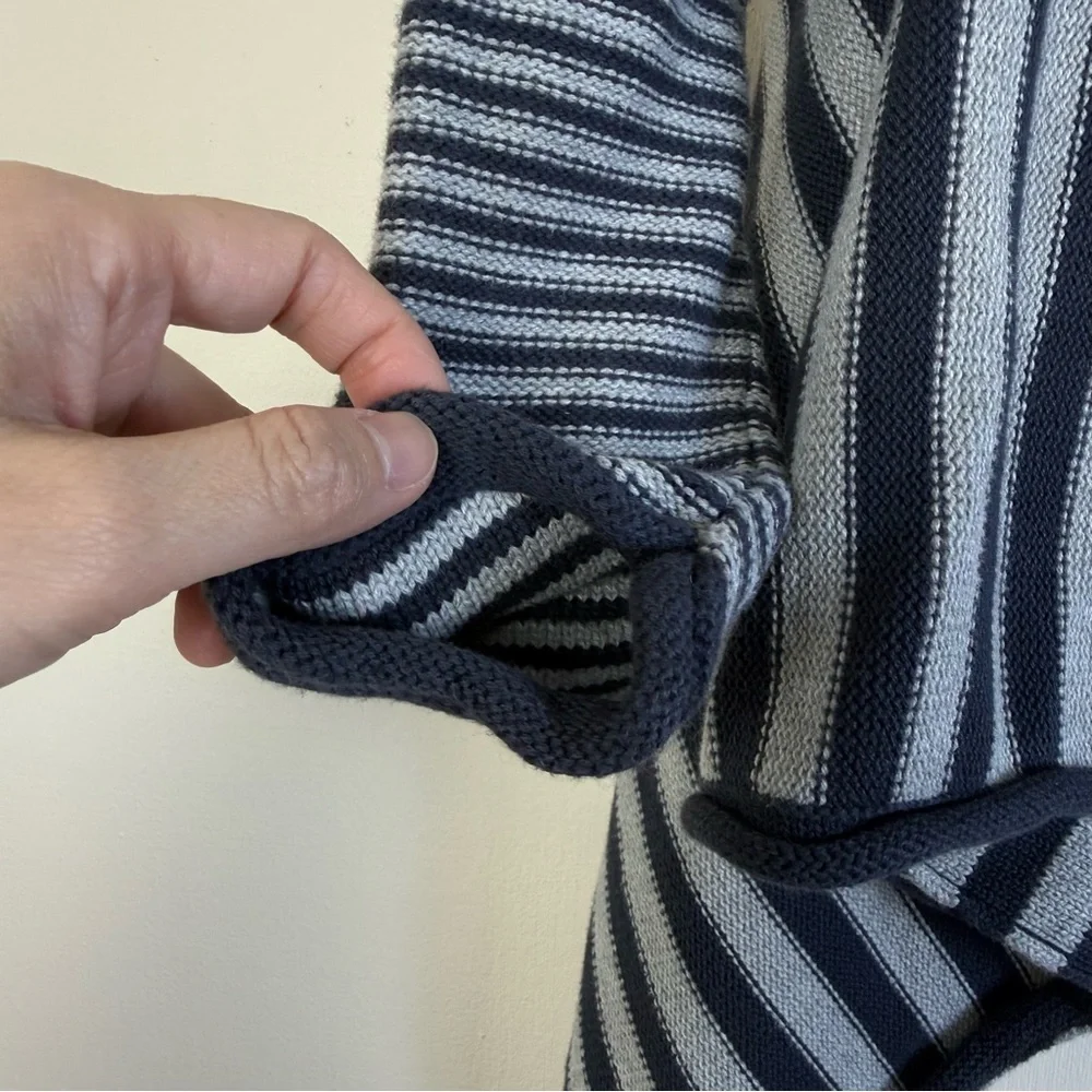 Tea Womens Open Cardigan Sweater sz XL Gray Striped Knitwear Boxy Outdoor Hi-Low